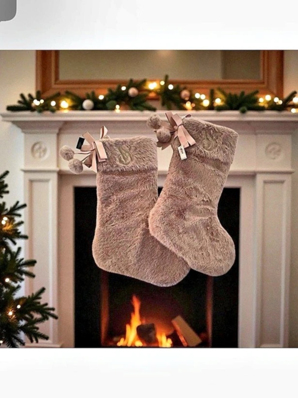 2 Victoria's Secret Mauve Faux Fur Christmas Stockings 2024 Edition Gold VS